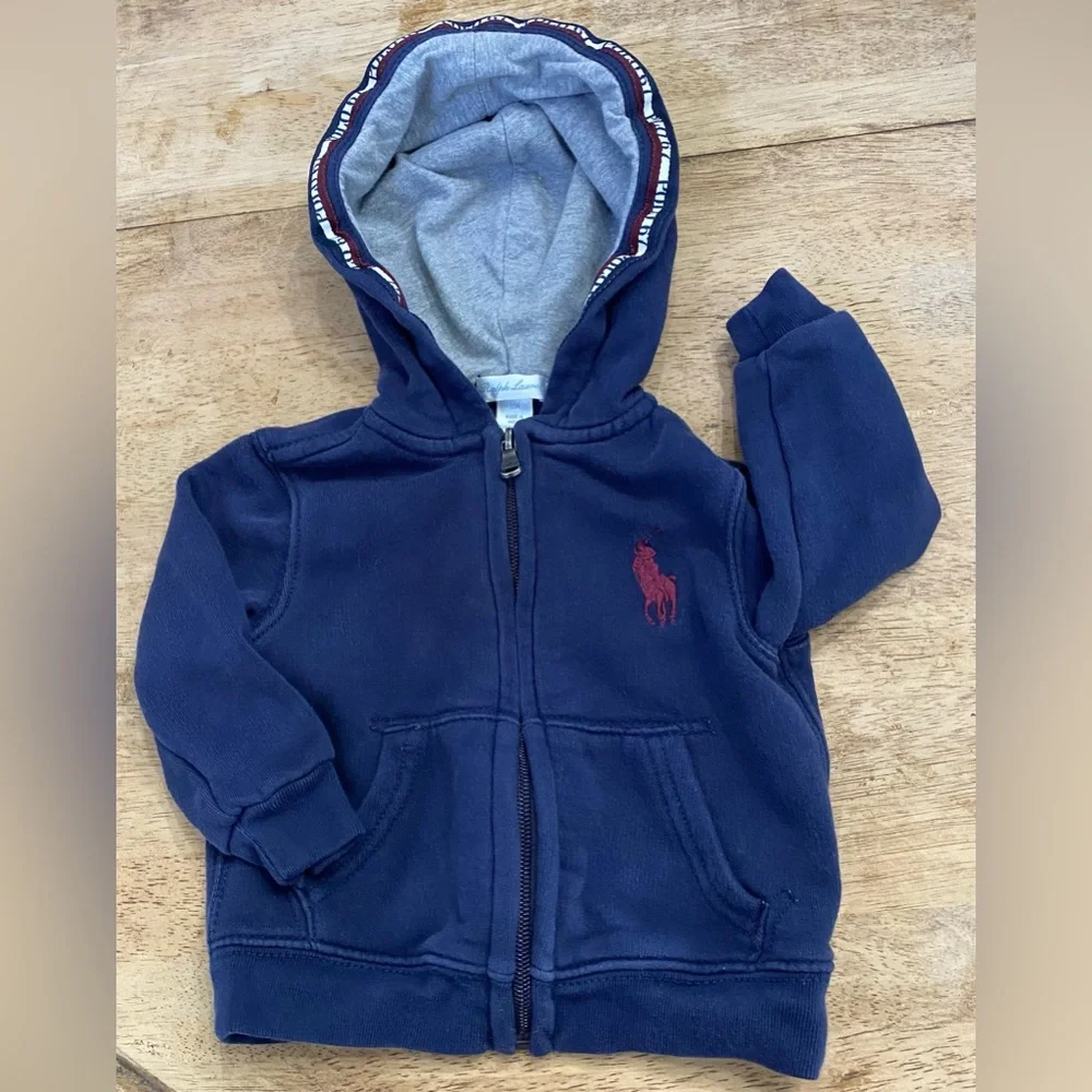 Ralph Lauren Polo 67 Infant‎ Sz 12M Navy Big Pony Full Zip Hoodie